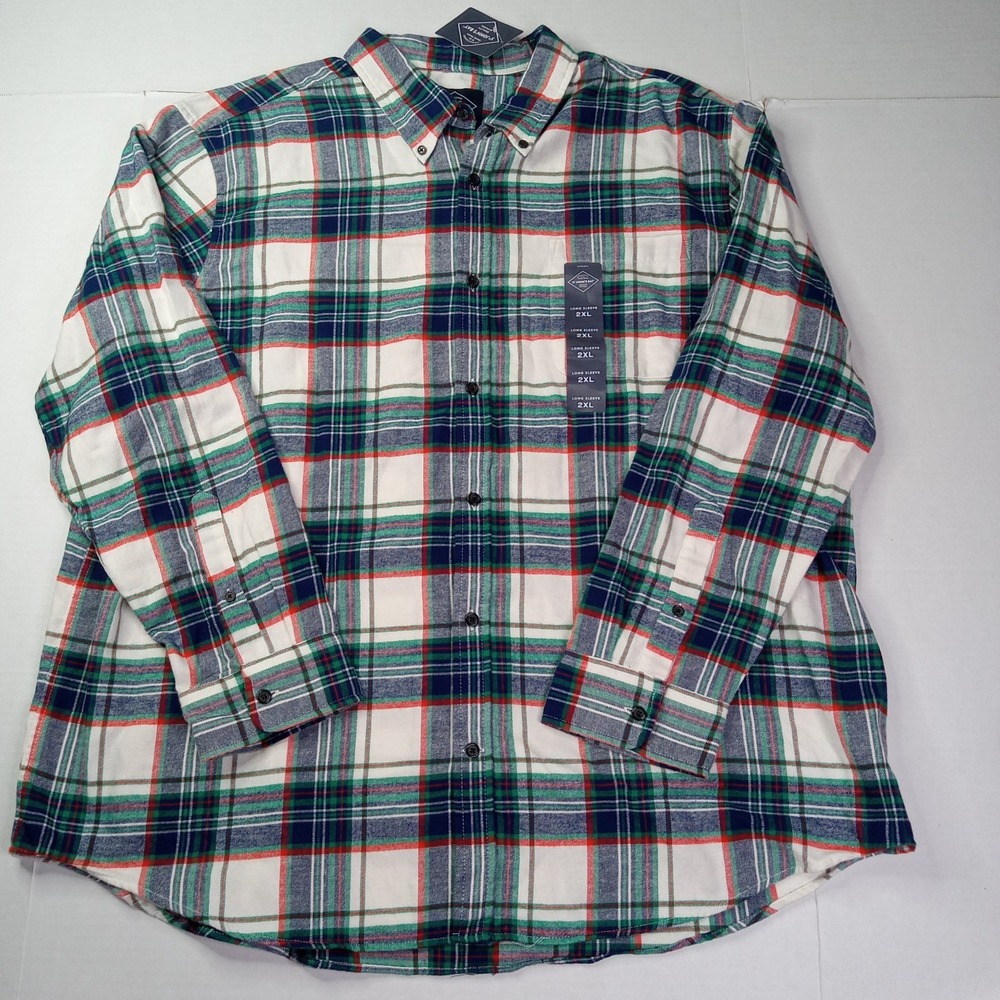 St. John's Bay Plaid Flannel‎ Shirt Men's Size 2XL XXL Polar Navy Classic Fit